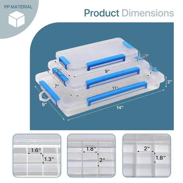 Alt view image 2 of 7 - Portable Tackle Boxes with Removable Dividers Plastic Grid Storage Box Waterproof Small Parts Organizer Box for Fishing, Art Craft, Bead, Jewelry (3 Pack, 9/15/24 Grids, Black)