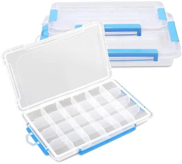Main image of Portable Tackle Boxes with Removable Dividers Plastic Grid Storage Box Waterproof Small Parts Organizer Box for Fishing, Art Craft, Bead, Jewelry (3 Pack, 9/15/24 Grids, Black)