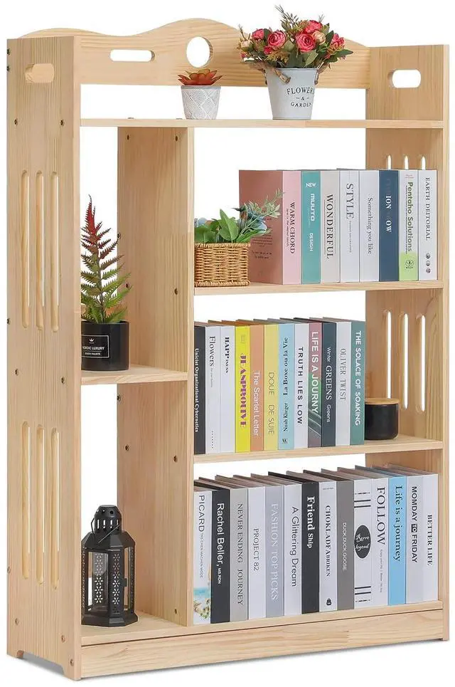 Main image of Heavy Duty Wood Modern Bookshelf for Small Space 4 Tier Storage Display Stand Rack Heavy Duty for Kids Teen Room Living Room, Natural