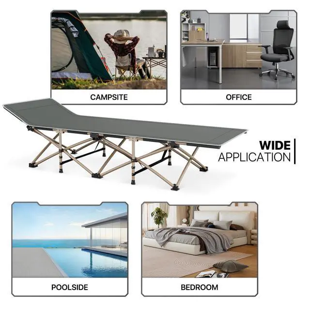 Alt view image 6 of 7 - Folding Sleeping Cot for Adults, Easy to Set Up Portable & Lightweight Camping Cot for Outdoor Camping, Lounging and Elevated Napping, Support 360 lbs, Grey