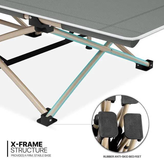 Alt view image 7 of 7 - Folding Sleeping Cot for Adults, Easy to Set Up Portable & Lightweight Camping Cot for Outdoor Camping, Lounging and Elevated Napping, Support 360 lbs, Grey