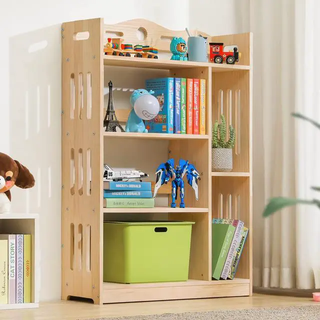 Alt view image 7 of 7 - Heavy Duty Wood Modern Bookshelf for Small Space 4 Tier Storage Display Stand Rack Heavy Duty for Kids Teen Room Living Room, Natural