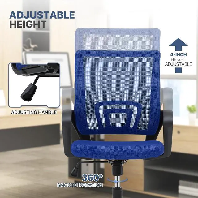 Alt view image 4 of 5 - Mesh Office Chair, Ergonomic Computer Chair for Adults, Rolling Swivel Mid-Back Desk Chair with Lumbar Support, Comfy Armrest for Home Office, Gaming, Navy Blue 20 Pack