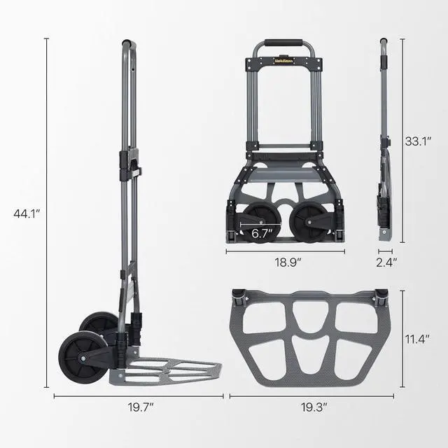 Alt view image 2 of 7 - Folding Hand Truck and Dolly, 220 lb Capacity Aluminum Heavy-Duty Luggage Trolley Cart with Telescoping Handle and Wheels