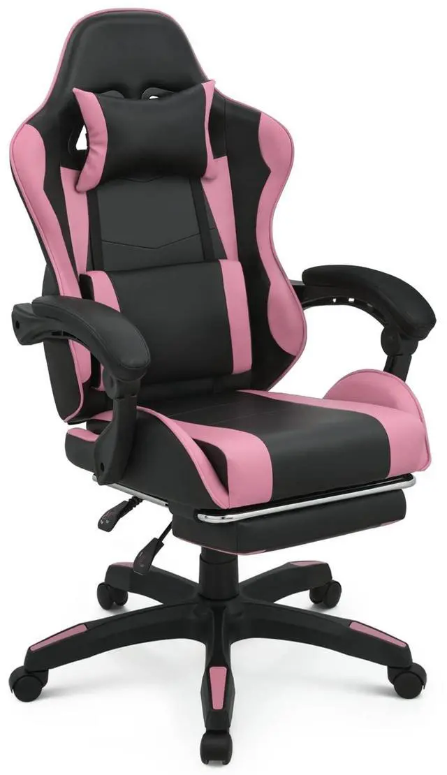Main image of Gaming Chair with Headrest & Lumbar Support Ergonomic Computer Racing Chair with Footrest, Adjustable Hight Leather Swivel Computer Chair for Adult Teen Office or Gaming, Pink