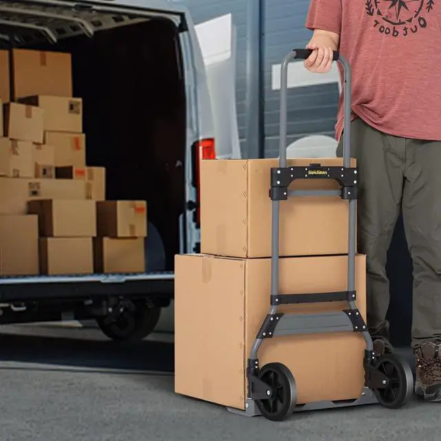 Alt view image 3 of 7 - Folding Hand Truck and Dolly, 220 lb Capacity Aluminum Heavy-Duty Luggage Trolley Cart with Telescoping Handle and Wheels