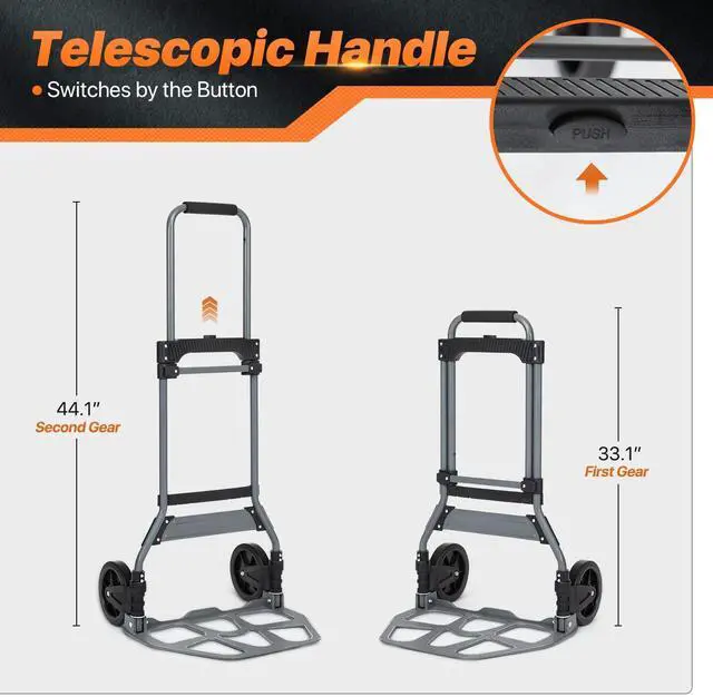 Alt view image 4 of 7 - Folding Hand Truck and Dolly, 220 lb Capacity Aluminum Heavy-Duty Luggage Trolley Cart with Telescoping Handle and Wheels