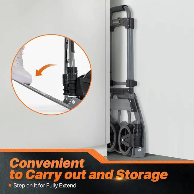 Alt view image 7 of 7 - Folding Hand Truck and Dolly, 220 lb Capacity Aluminum Heavy-Duty Luggage Trolley Cart with Telescoping Handle and Wheels
