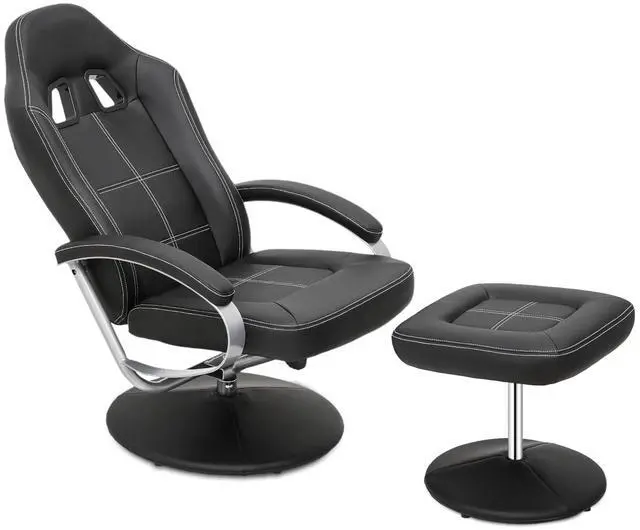 Main image of Gaming Chair with Ottoman, Adjustable Backrest Racing Style PC Computer Office Chair, PU Leather Widened Seat for Gaming and Home Office, Black