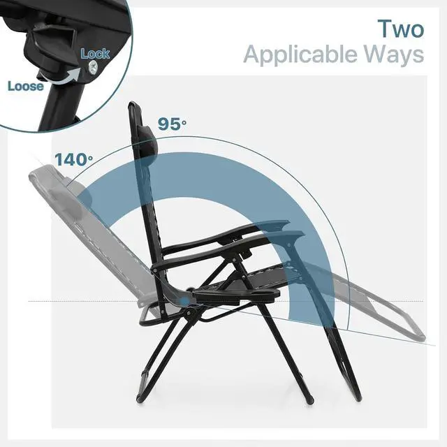 Alt view image 4 of 7 - Outdoor Folding Camping Lounge Zero Gravity Recliner Chairs Set of 2 with Side Table (Black)