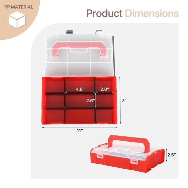 Alt view image 2 of 7 - Portable Tackle Boxes with Handle, Plastic Grid Storage Box with Adjustable Dividers Waterproof Small Parts Organizer Box for Fishing Tackles, Art Craft, Bead (9-Grid, Set of 3, Red)