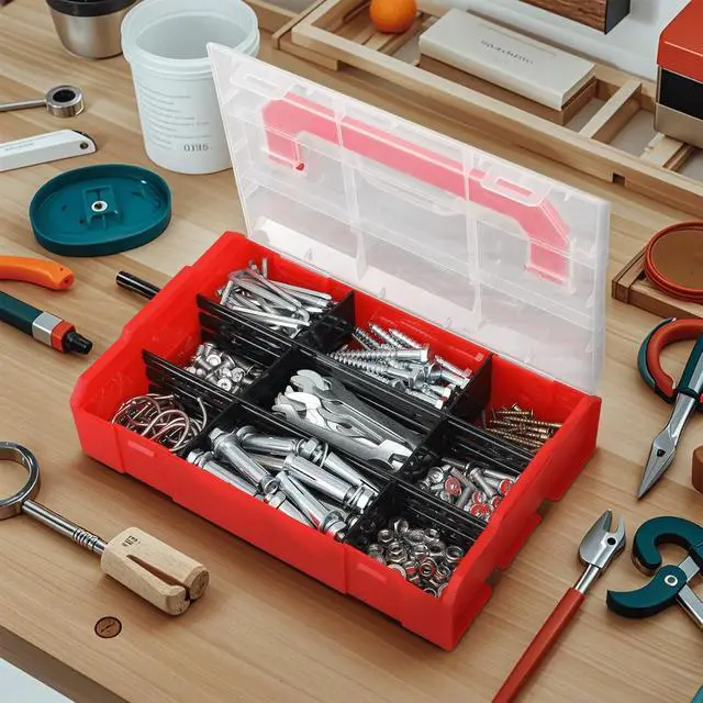 Alt view image 3 of 7 - Portable Tackle Boxes with Handle, Plastic Grid Storage Box with Adjustable Dividers Waterproof Small Parts Organizer Box for Fishing Tackles, Art Craft, Bead (9-Grid, Set of 3, Red)
