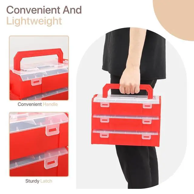 Alt view image 6 of 7 - Portable Tackle Boxes with Handle, Plastic Grid Storage Box with Adjustable Dividers Waterproof Small Parts Organizer Box for Fishing Tackles, Art Craft, Bead (9-Grid, Set of 3, Red)