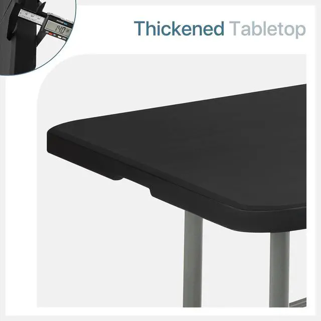 Alt view image 4 of 7 - Plastic Folding Camping Table, Indoor Outdoor Collapsible Rectangle Dining Table, Portable Fold-in-Half Utility Table w/Handle for Party Wedding, Black, 94 Inch