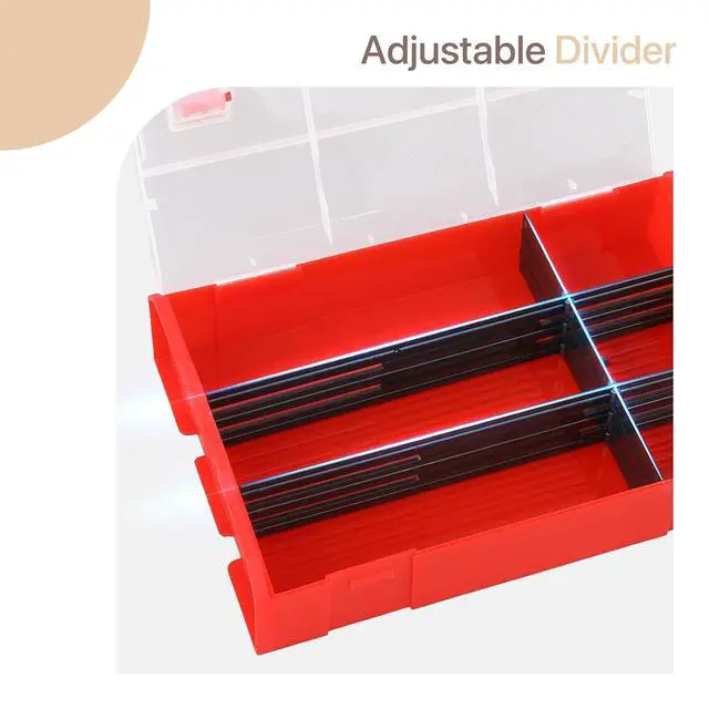 Alt view image 4 of 7 - Portable Tackle Boxes with Handle, Plastic Grid Storage Box with Adjustable Dividers Waterproof Small Parts Organizer Box for Fishing Tackles, Art Craft, Bead (9-Grid, Set of 3, Red)
