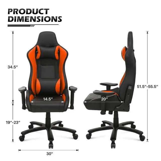 Alt view image 3 of 7 - Computer Racing Chair with Lumbar Support, High-Back Reclining Carbon Fiber PU Leather Video Gaming Chair with Pivot/Angle Adjustable Armrests for Teen Adult Comfortable Gaming, Orange