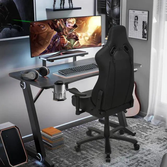 Alt view image 4 of 7 - Computer Racing Chair with Lumbar Support, High-Back Reclining Carbon Fiber PU Leather Video Gaming Chair with Pivot/Angle Adjustable Armrests for Teen Adult Comfortable Gaming, Orange