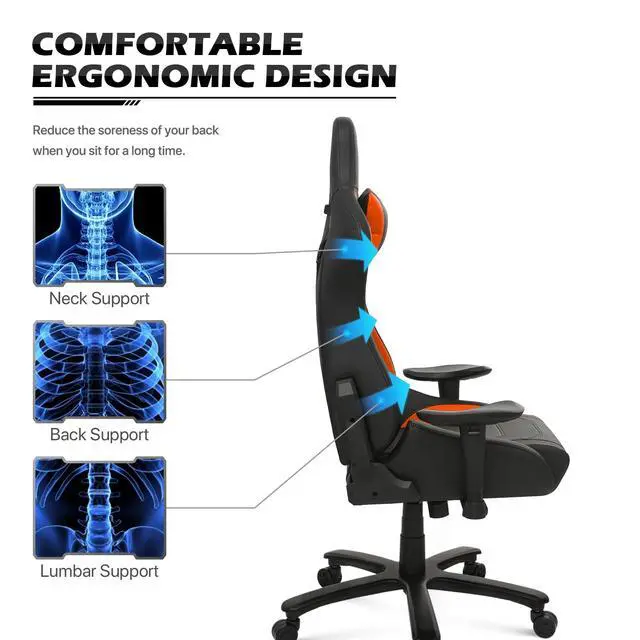 Alt view image 6 of 7 - Computer Racing Chair with Lumbar Support, High-Back Reclining Carbon Fiber PU Leather Video Gaming Chair with Pivot/Angle Adjustable Armrests for Teen Adult Comfortable Gaming, Orange