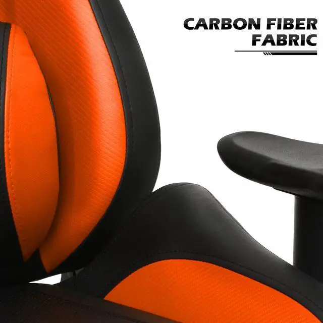 Alt view image 5 of 7 - Computer Racing Chair with Lumbar Support, High-Back Reclining Carbon Fiber PU Leather Video Gaming Chair with Pivot/Angle Adjustable Armrests for Teen Adult Comfortable Gaming, Orange