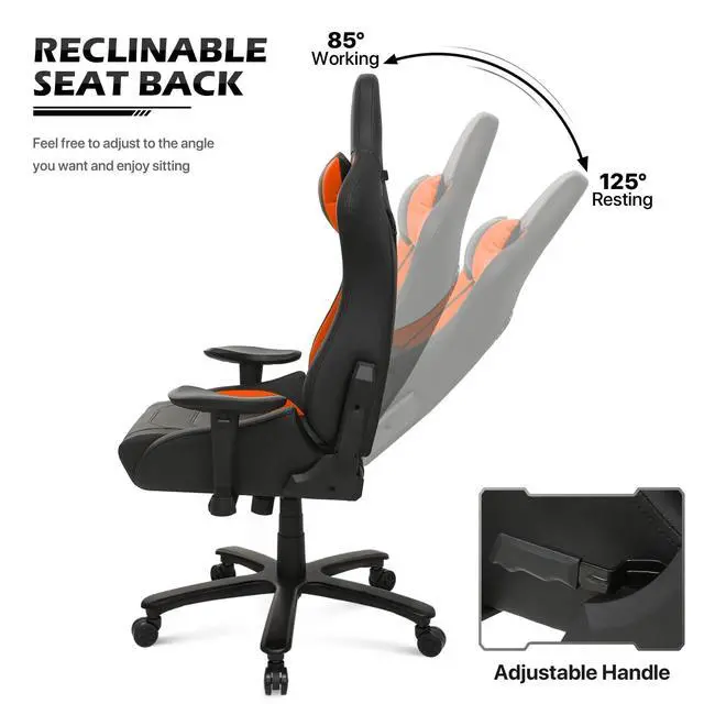Alt view image 7 of 7 - Computer Racing Chair with Lumbar Support, High-Back Reclining Carbon Fiber PU Leather Video Gaming Chair with Pivot/Angle Adjustable Armrests for Teen Adult Comfortable Gaming, Orange