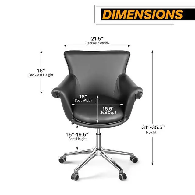 Alt view image 3 of 7 - Home Office Task Chair, Heigh-Adjustable Modern PU Leather Make Up Chair with Metal Base, 360° Swivel Task Chair Armchair for Living Room Bedroom Vanity Study, Black