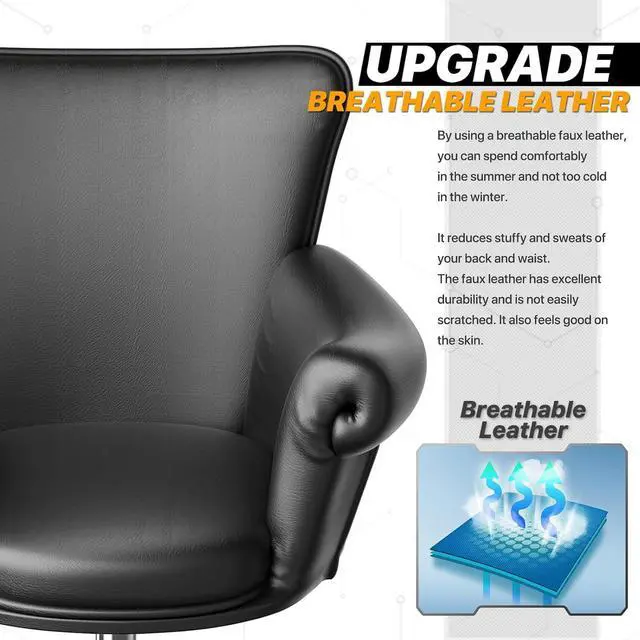 Alt view image 5 of 7 - Home Office Task Chair, Heigh-Adjustable Modern PU Leather Make Up Chair with Metal Base, 360° Swivel Task Chair Armchair for Living Room Bedroom Vanity Study, Black