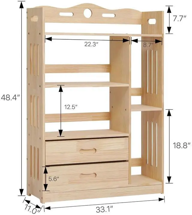 Alt view image 3 of 7 - 3 Tier Bookcase with Open Shelves and 2 Drawers, Large Modern Wood Heavy Duty Storage Display Stand Rack for Living Room, Natural