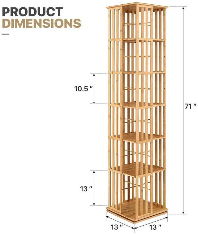 Alt view image 3 of 7 - 360 Degree Rotating Tall Bookshelf, 6 Tier Bookcase Corner Storage Organizer Display Shelf Rack Organizer for Home Office, Natural