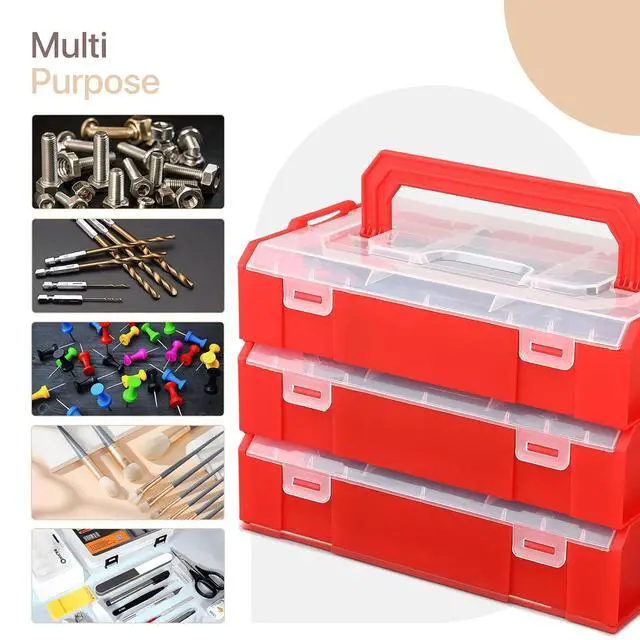 Alt view image 7 of 7 - Portable Tackle Boxes with Handle, Plastic Grid Storage Box with Adjustable Dividers Waterproof Small Parts Organizer Box for Fishing Tackles, Art Craft, Bead (9-Grid, Set of 3, Red)