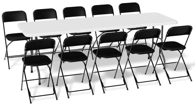 Main image of Folding Table Chair Set, 8Ft Folding Heavy Duty Utility Table and 10 Pack 650 lb. Capacity Premium Plastic Folding Chairs for Wedding Party Outdoor