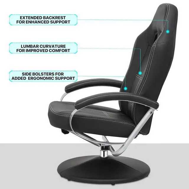 Alt view image 4 of 7 - Gaming Chair with Ottoman, Adjustable Backrest Racing Style PC Computer Office Chair, PU Leather Widened Seat for Gaming and Home Office, Black