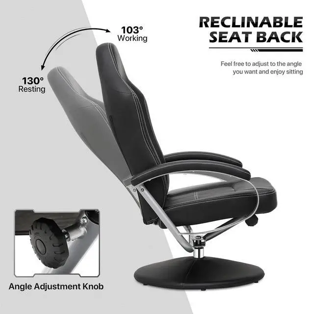 Alt view image 5 of 7 - Gaming Chair with Ottoman, Adjustable Backrest Racing Style PC Computer Office Chair, PU Leather Widened Seat for Gaming and Home Office, Black