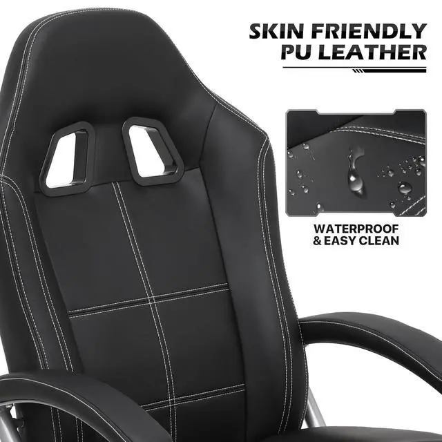 Alt view image 6 of 7 - Gaming Chair with Ottoman, Adjustable Backrest Racing Style PC Computer Office Chair, PU Leather Widened Seat for Gaming and Home Office, Black