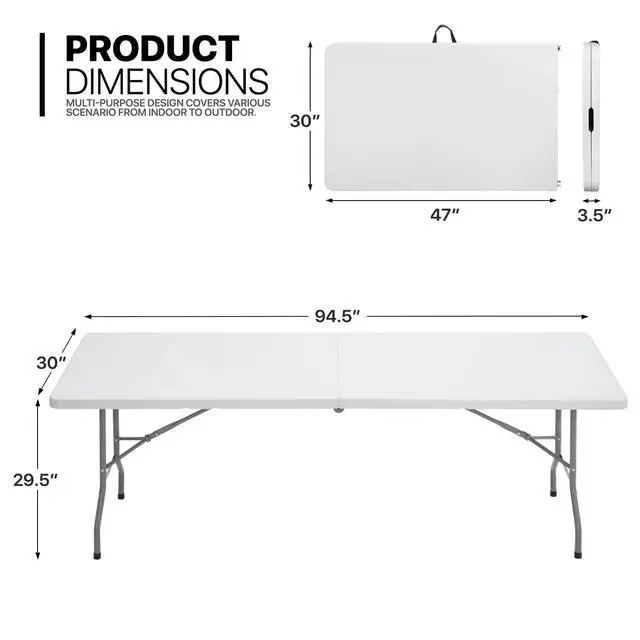 Alt view image 2 of 7 - Folding Table Chair Set, 8Ft Folding Heavy Duty Utility Table and 10 Pack 650 lb. Capacity Premium Plastic Folding Chairs for Wedding Party Outdoor