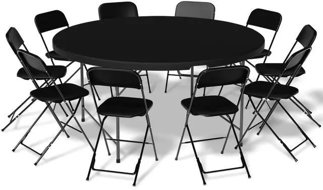 Main image of Dinner Table Chair Set, 5ft Plastic Folding Table, Indoor Outdoor Heavy Duty Portable w/Handle and Set of 10 Indoor Outdoor Portable Chair for Home Indoor Outdoor