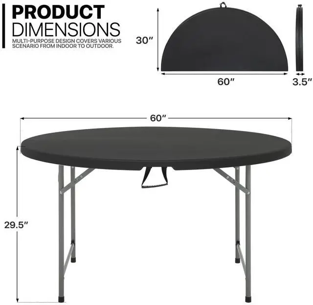 Alt view image 2 of 7 - Dinner Table Chair Set, 5ft Plastic Folding Table, Indoor Outdoor Heavy Duty Portable w/Handle and Set of 10 Indoor Outdoor Portable Chair for Home Indoor Outdoor