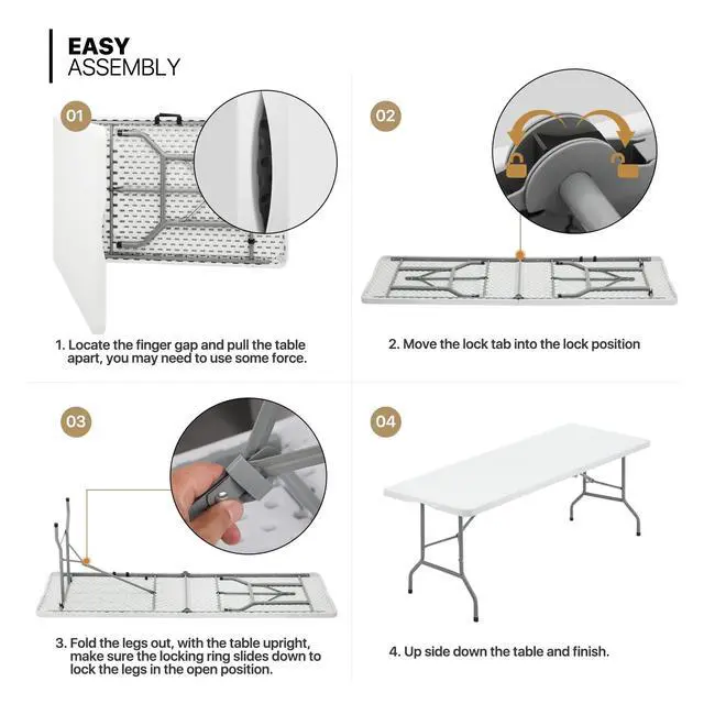 Alt view image 6 of 7 - Folding Table Chair Set, 8Ft Folding Heavy Duty Utility Table and 10 Pack 650 lb. Capacity Premium Plastic Folding Chairs for Wedding Party Outdoor