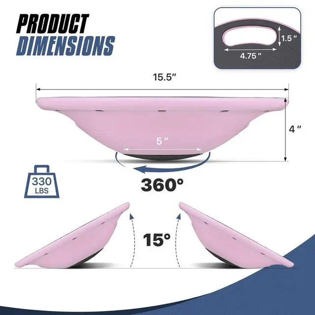 Alt view image 2 of 7 - MADOG Wobble Balance Board for Adults, 15.5" TPR Non-slip Surface with Handle for Workout Core Trainer Physical Therapy, Home Gym Stability Board