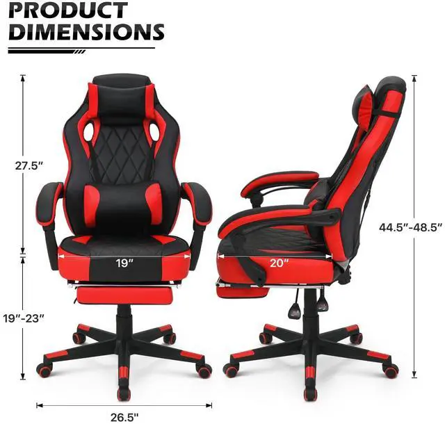 Alt view image 3 of 7 - Ergonomic Gaming Chair with Retractable Footrest & Detachable Lumbar Support 360 Degree Swivel Racing Style PU Leather Computer Gaming Chair with Headrest for Home Bedroom Office, Red