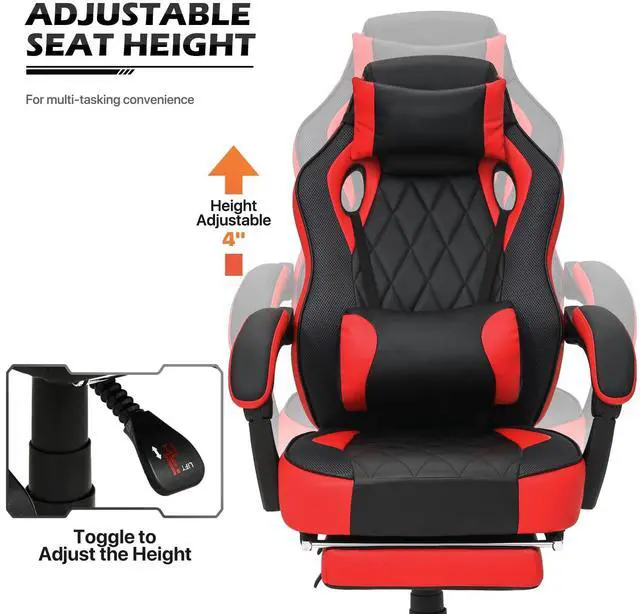 Alt view image 6 of 7 - Ergonomic Gaming Chair with Retractable Footrest & Detachable Lumbar Support 360 Degree Swivel Racing Style PU Leather Computer Gaming Chair with Headrest for Home Bedroom Office, Red