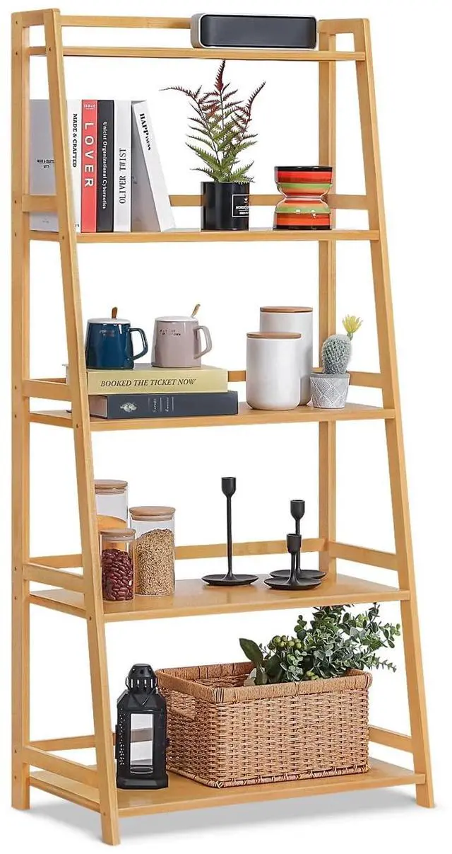 Main image of Ladder Shelf, Bamboo 5 Tier Multi-Functional Book Shelf Storage Rack Organizer, Plants Stand Display Shelf for Living Roon Garden Balcony Bedroom, Natural