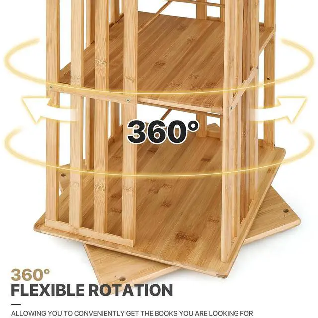 Alt view image 6 of 7 - 360 Degree Rotating Tall Bookshelf, 6 Tier Bookcase Corner Storage Organizer Display Shelf Rack Organizer for Home Office, Natural