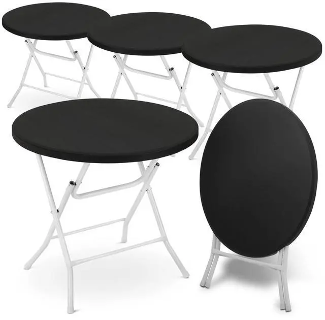 Main image of 2.6Ft Round Foldable Table Set, 5-Piece Portable Plastic Commercial Card Table for Banquet Even Indoor Outdoor, Balck - No Assembly