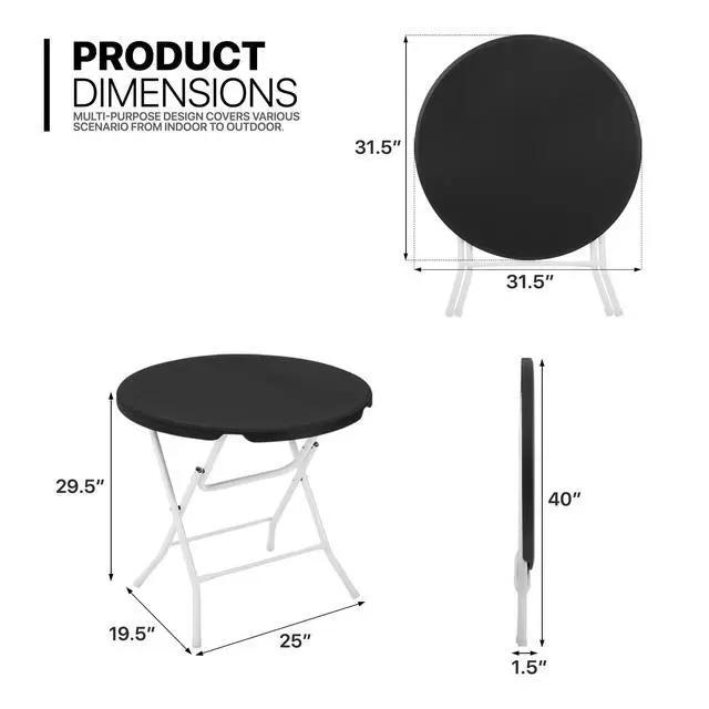 Alt view image 3 of 7 - 2.6Ft Round Foldable Table Set, 5-Piece Portable Plastic Commercial Card Table for Banquet Even Indoor Outdoor, Balck - No Assembly