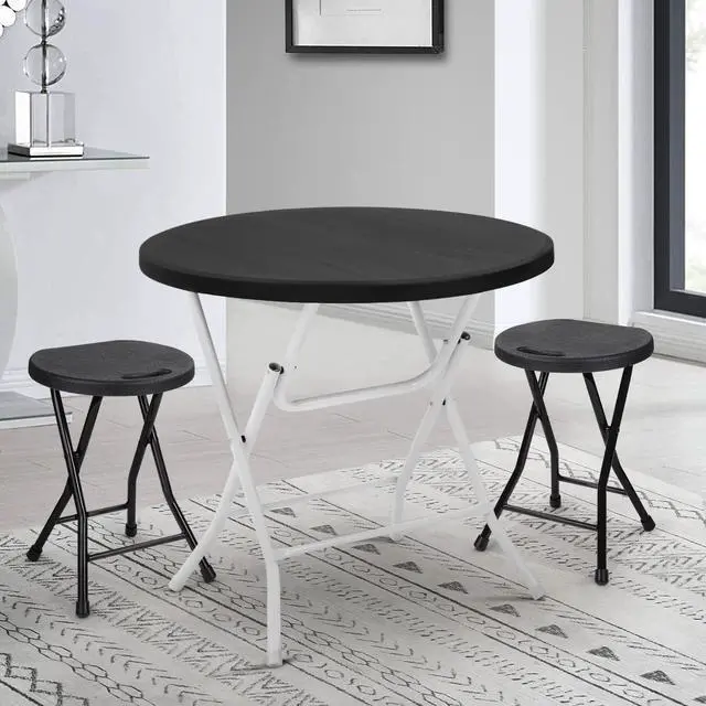 Alt view image 2 of 7 - 2.6Ft Round Foldable Table Set, 5-Piece Portable Plastic Commercial Card Table for Banquet Even Indoor Outdoor, Balck - No Assembly