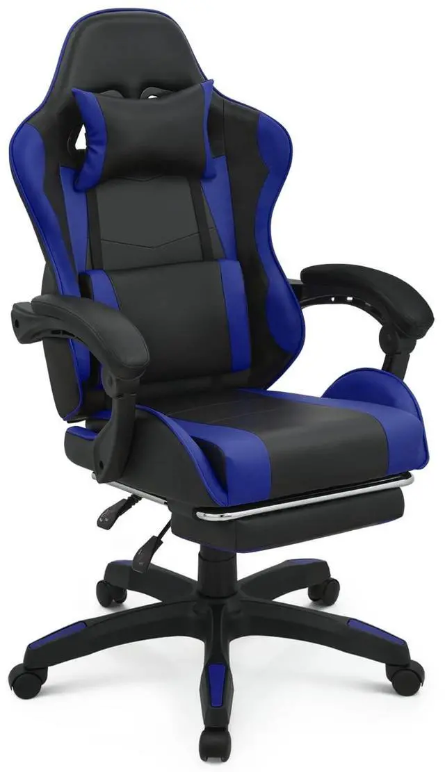 Main image of Gaming Chair with Headrest & Lumbar Support Ergonomic Computer Racing Chair with Footrest, Adjustable Hight Leather Swivel Computer Chair for Adult Teen Office or Gaming, Blue