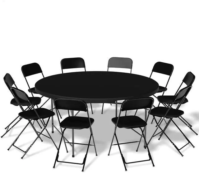 Main image of Folding Table Chair Set, 4.5Ft Heavy Duty Round Table Desk and 10 Pack Black Fold Plastic Chair with 350-Pound for Indoor and Outdoor