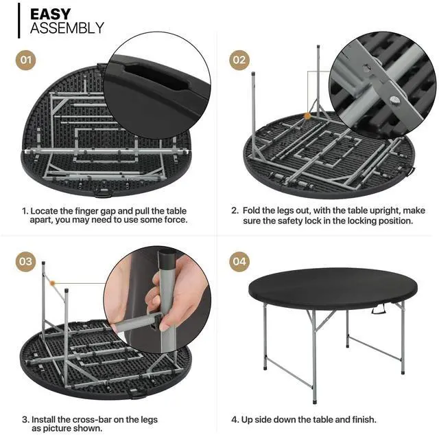 Alt view image 6 of 7 - Dinner Table Chair Set, 5ft Plastic Folding Table, Indoor Outdoor Heavy Duty Portable w/Handle and Set of 10 Indoor Outdoor Portable Chair for Home Indoor Outdoor