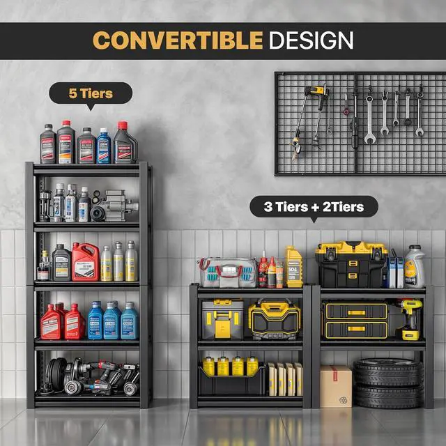 Alt view image 6 of 7 - 3000LBS Heavy Duty Storage Shelves, 5 Tier Adjustable Metal Shelving Unit, Industrial 72" H Utility Organization Rack for Pantry, Supermarket, Warehouse, Gym, Garage, Basement
