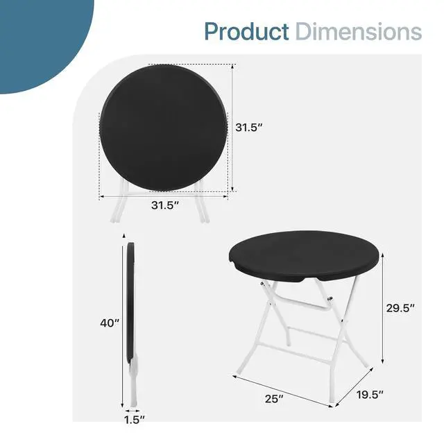 Alt view image 3 of 7 - 31" Round Folding Commercial Banquet Table Foldable Plastic Card Outdoor Utility Tables for Party Wedding Event, Black